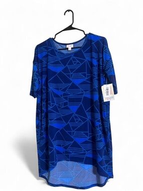 LuLaRoe Tunic Top SzXS IRMA Geometric Print High/Low Hem Short Sleeves Oversized